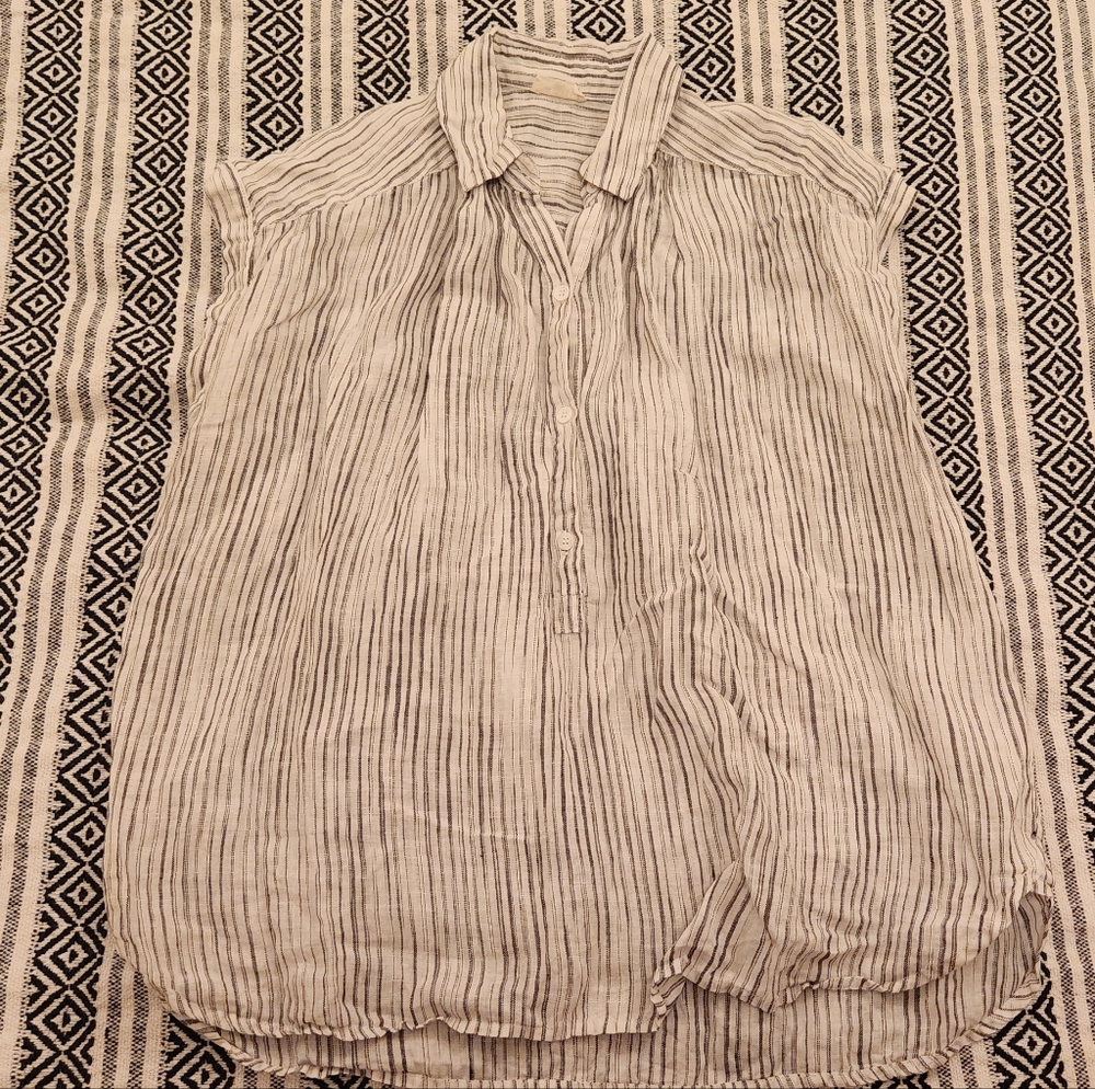 Women's Gray Striped Button Down Linen Shirt Mirna From NAÏF Montreal